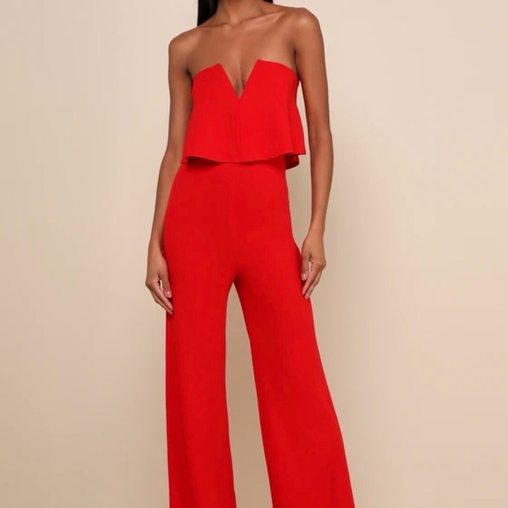 Lulu's Vibrant Red Strapless Jumpsuit